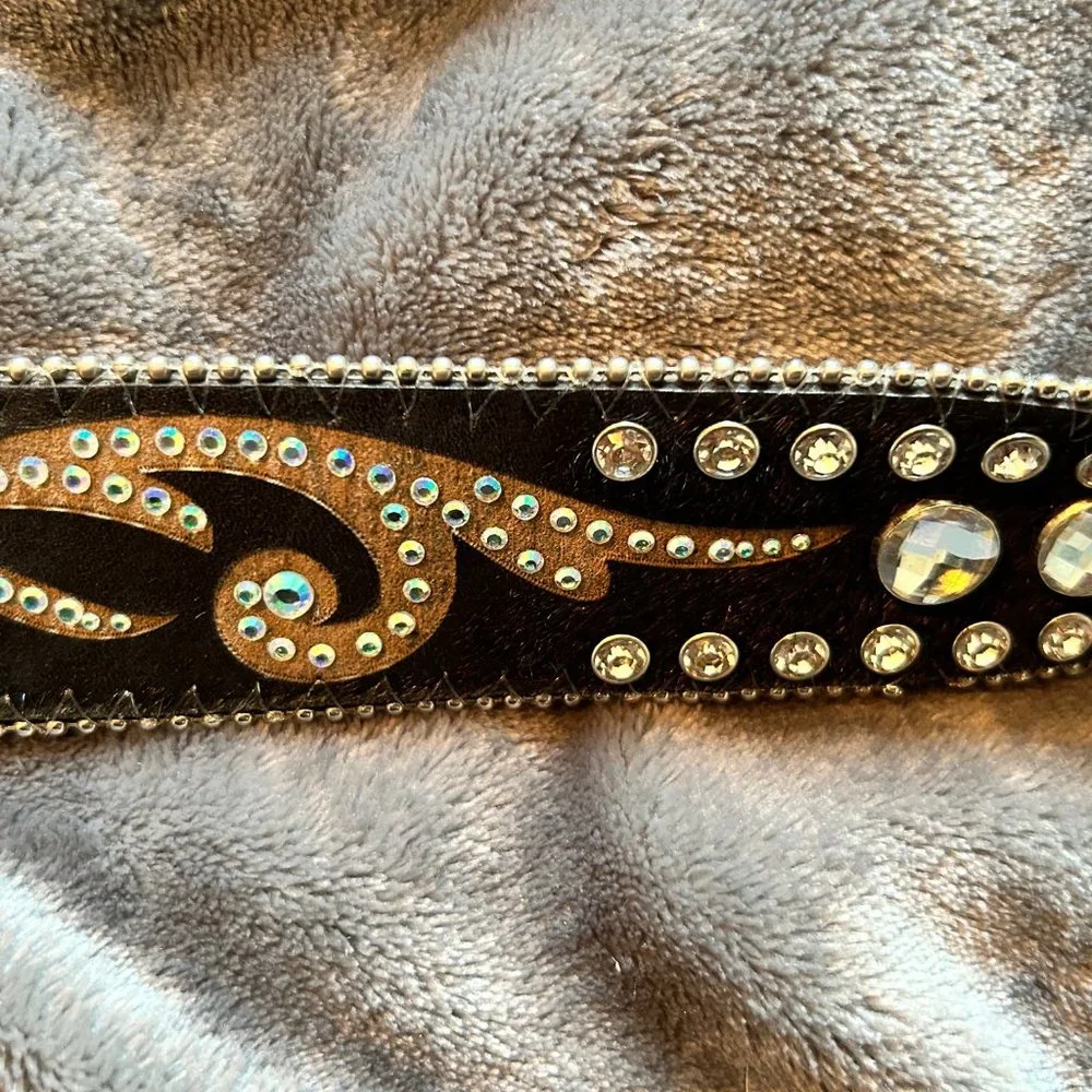 Black Leather Rhinestone Bling Belt Size L - Picture 7 of 13